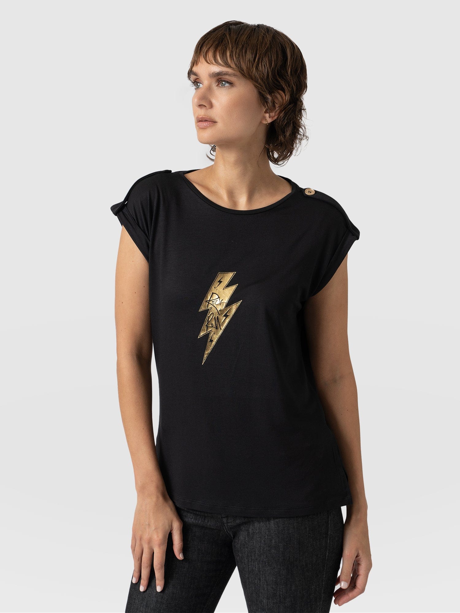 Turn-Up Tee Black Rock - Women's T-Shirts | Saint + Sofia® USA